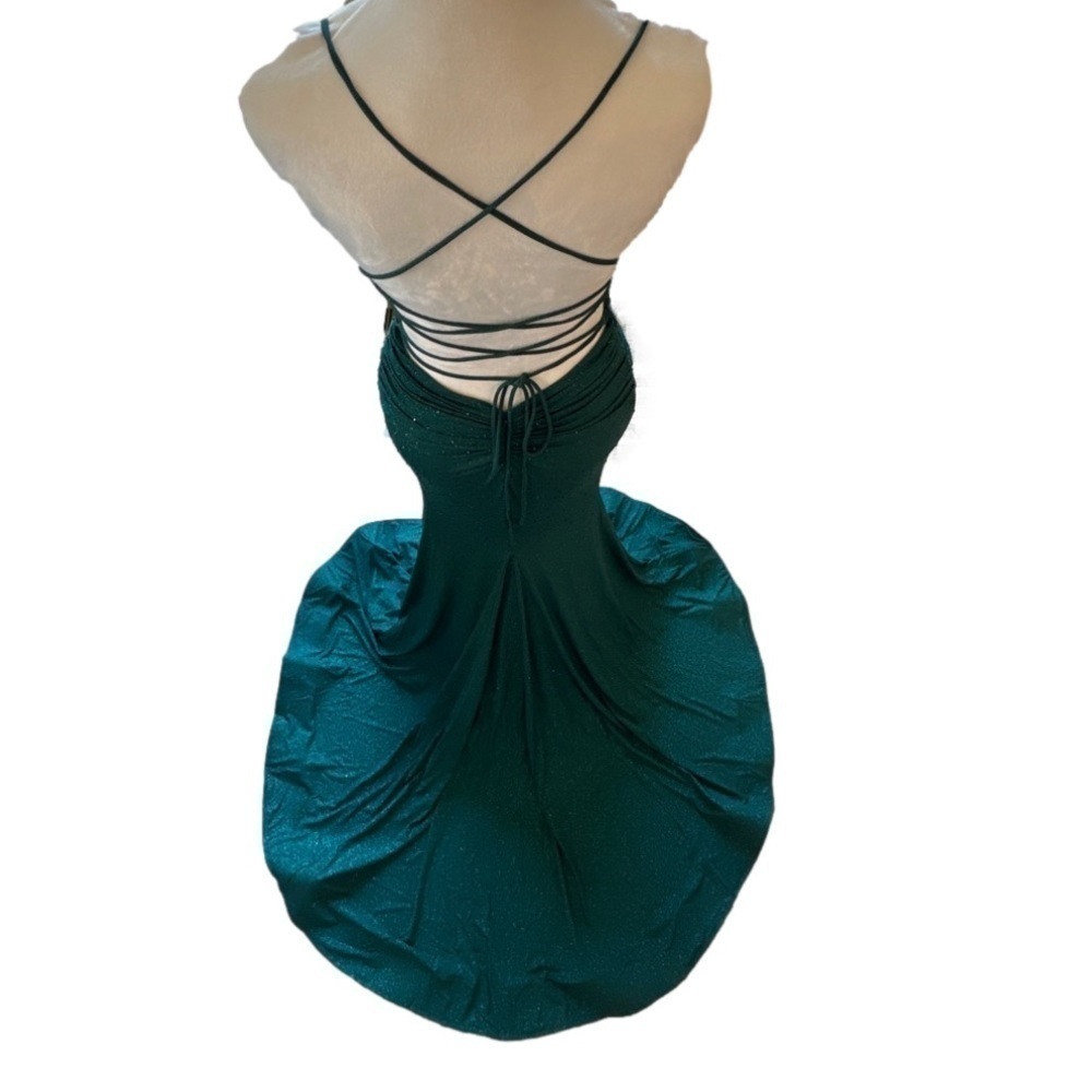Amarra Gown Emerald green sequence lace up back mermaid size like new 0 - Picture 11 of 16